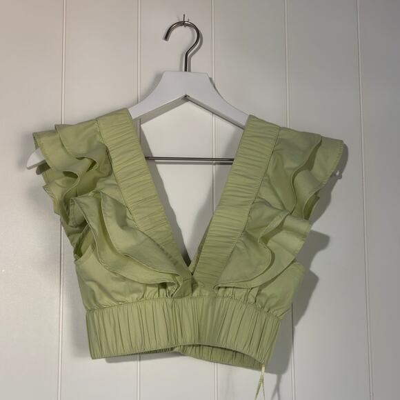 Abercrombie & Fitch Ruffle Sleeveless Cropped Top Elastic Bottom Green Size XXS - Picture 2 of 6